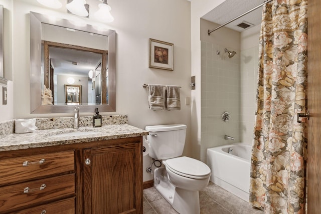 6615 Lake Shore Dr S Unit 403, Richfield, MN 55423 - full bath featuring toilet, shower / tub combo with curtain, tile patterned floors, and vanity