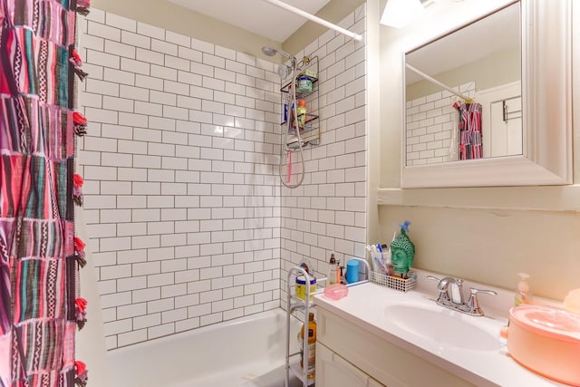 bathroom with vanity and shower / tub combo with curtain