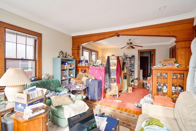 living room featuring ornamental molding