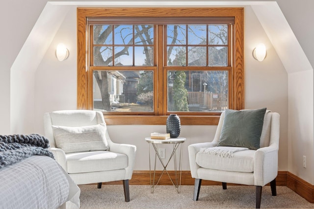 sitting room featuring lofted ceiling