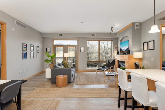 living room with light hardwood / wood-style floors