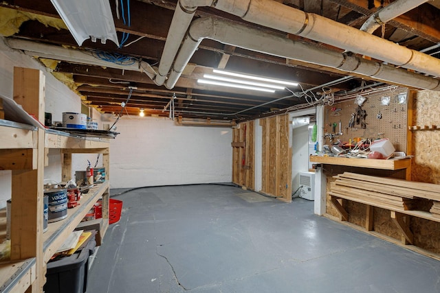 basement featuring a workshop area