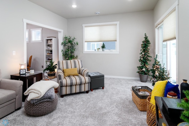 sitting room with carpet floors