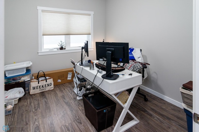 home office featuring dark hardwood / wood-style floors