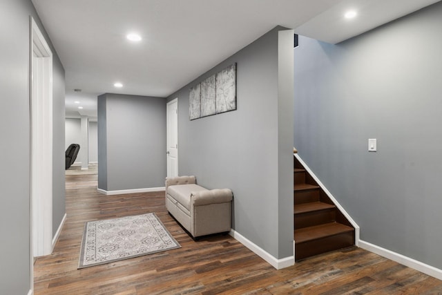 1524 Mulberry St, Taylors Falls, MN 55084 - corridor with wood finished floors, baseboards, recessed lighting, and stairway