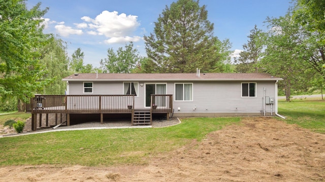 1524 Mulberry St, Taylors Falls, MN 55084 - rear view of property with a wooden deck, a yard, and stairway