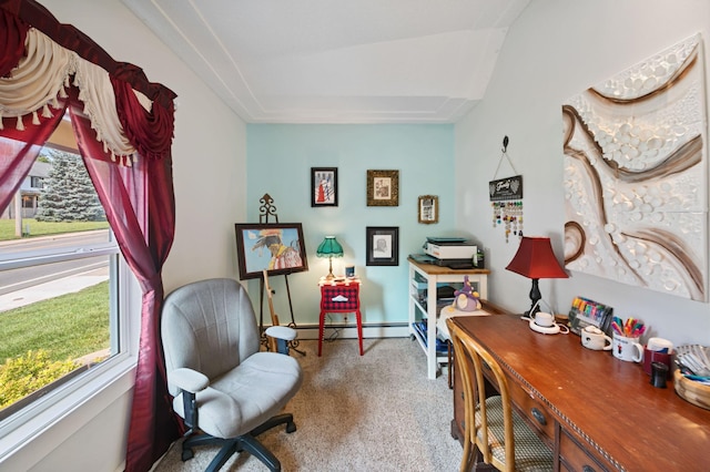 office featuring plenty of natural light and baseboard heating