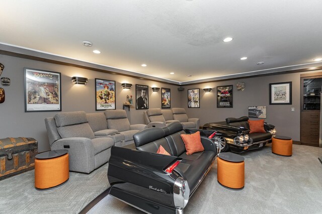 cinema featuring carpet floors and recessed lighting