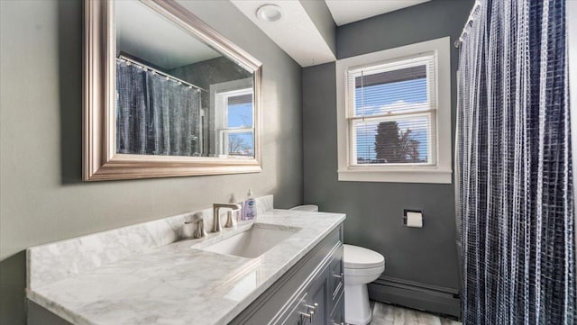 bathroom featuring vanity, wood-type flooring, and toilet