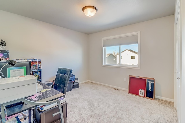 view of carpeted home office