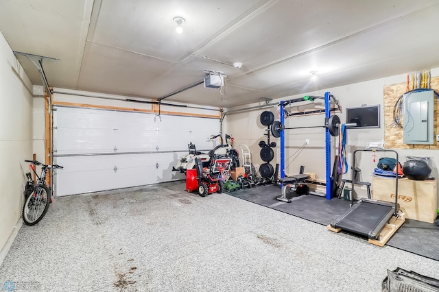 garage featuring a garage door opener and electric panel