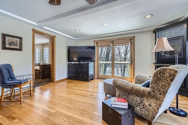 10740 230th St N, Scandia, MN 55073 - living room with light wood finished floors, a textured ceiling, plenty of natural light, and recessed lighting