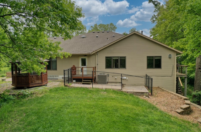 10740 230th St N, Scandia, MN 55073 - back of property with a deck, a yard, stairs, and a patio