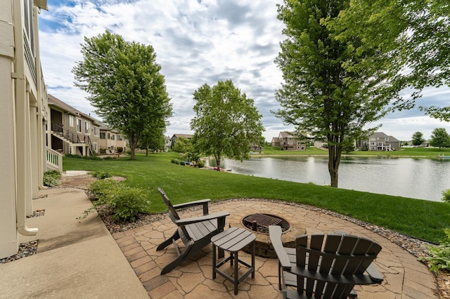 3942 Autumn Lake Ct SW, Rochester, MN 55902 - view of patio / terrace featuring an outdoor fire pit, a water view, and a residential view