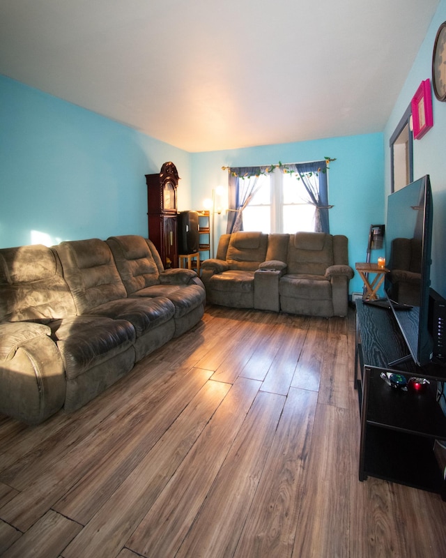 living room with dark wood-type flooring