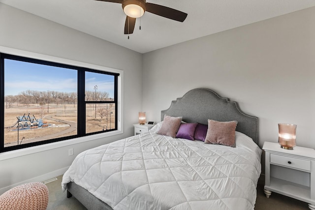 bedroom with carpet floors and ceiling fan