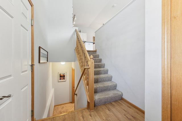 staircase featuring hardwood / wood-style flooring