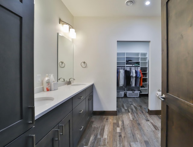 bathroom with hardwood / wood-style flooring and vanity