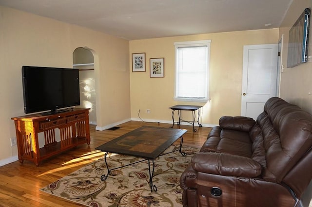 living room with hardwood / wood-style floors