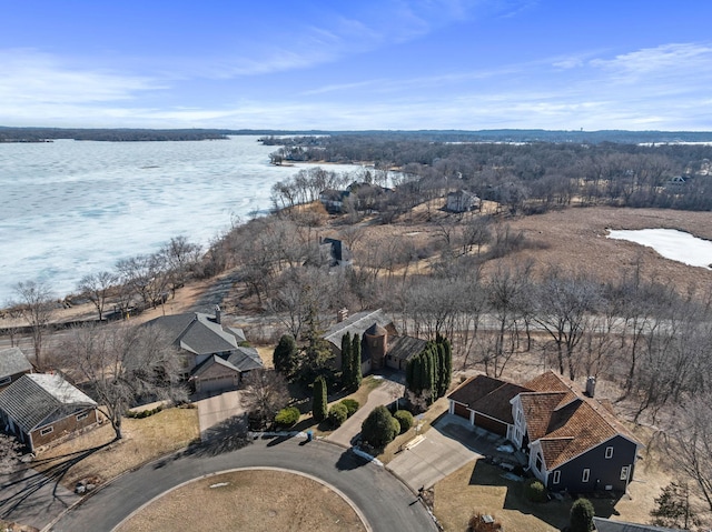 bird's eye view featuring a water view