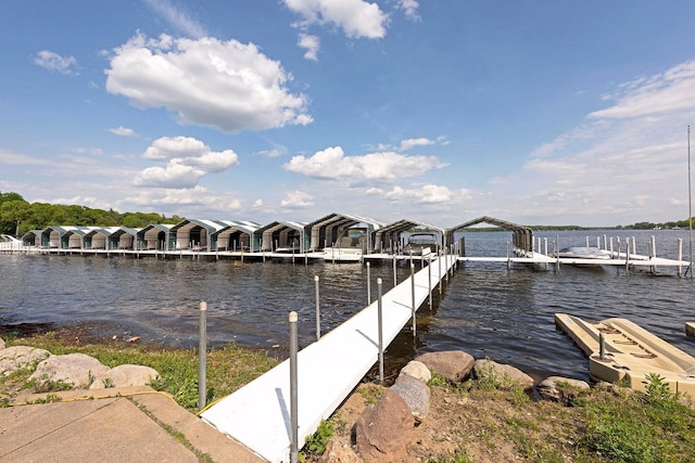 view of dock featuring a water view