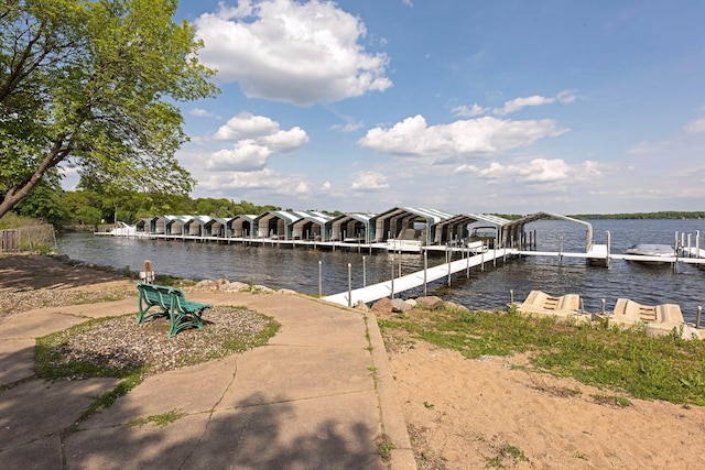 view of dock with a water view