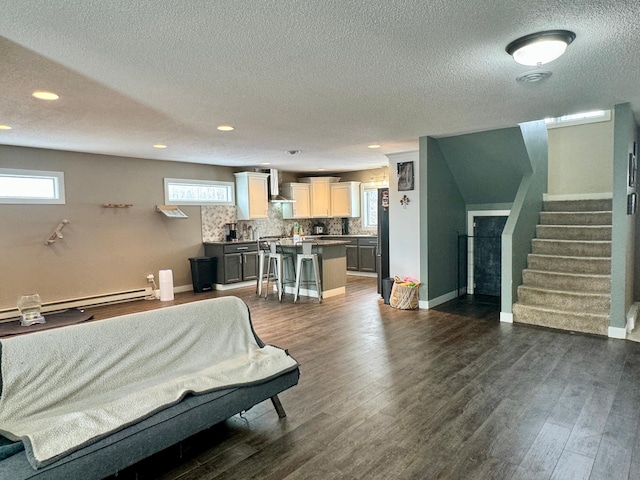 interior space featuring multiple windows and dark hardwood / wood-style flooring