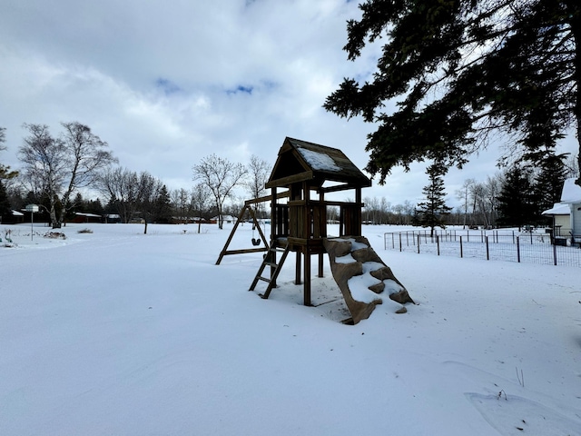 view of snow covered playground