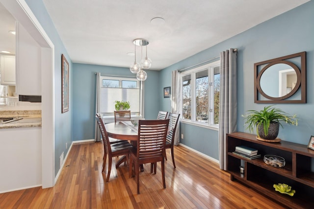 dining area with light hardwood / wood-style floors