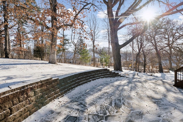 view of yard layered in snow