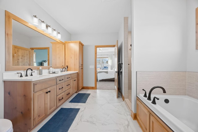 bathroom featuring vanity and a bathing tub