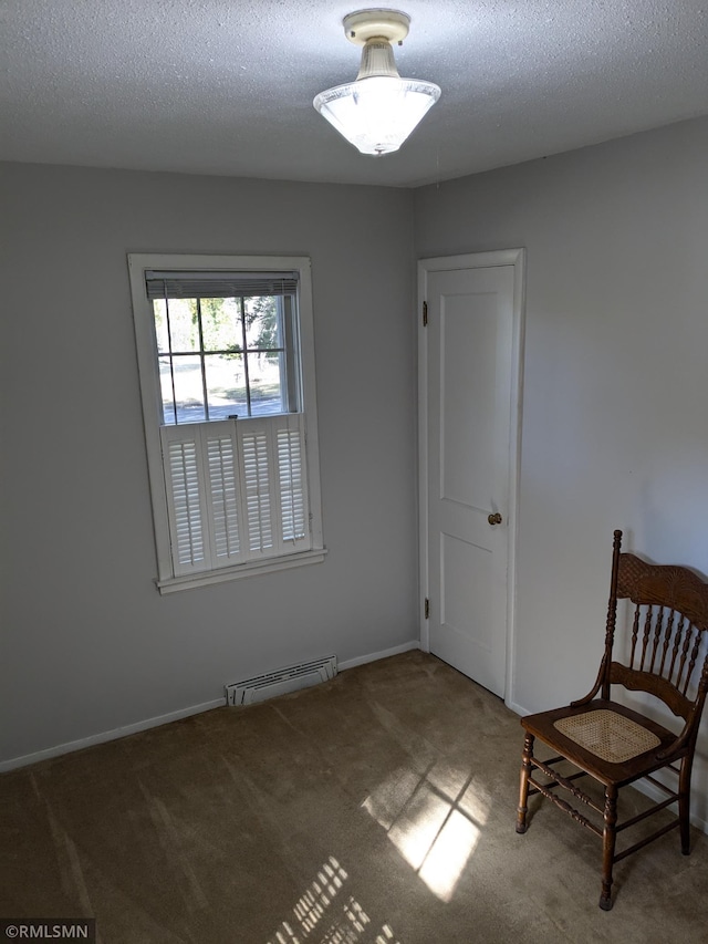 unfurnished room featuring carpet flooring and a textured ceiling