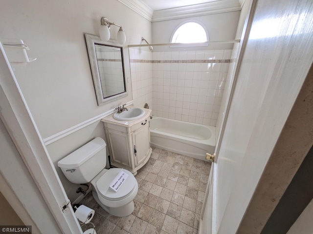 3501 Virginia Ave S, Saint Louis Park, MN 55426 - bathroom featuring toilet, vanity, shower / bathtub combination, and ornamental molding