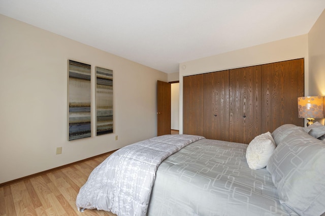 bedroom with hardwood / wood-style flooring and a closet