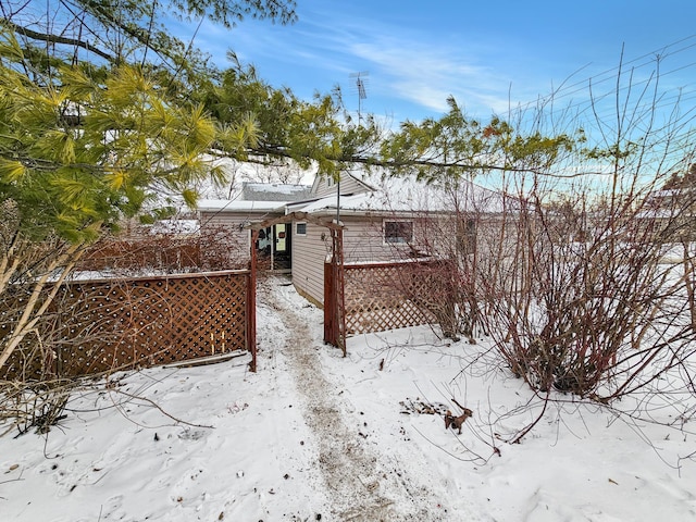 view of snow covered exterior