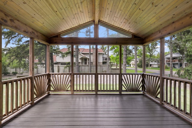 5639 Park Place Dr, Shoreview, MN 55126 - unfurnished sunroom with lofted ceiling and a residential view