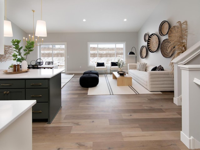 living room with light hardwood / wood-style floors