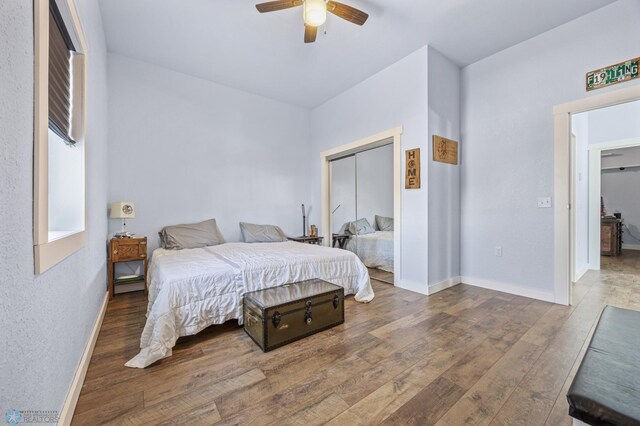 25379 Deerpath Loop, Pelican Rapids, MN 56572 - bedroom featuring wood finished floors, baseboards, a closet, and a ceiling fan
