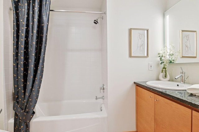 full bath featuring shower / bath combo and vanity