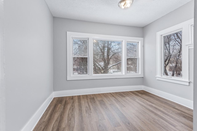 empty room featuring hardwood / wood-style flooring and a textured ceiling