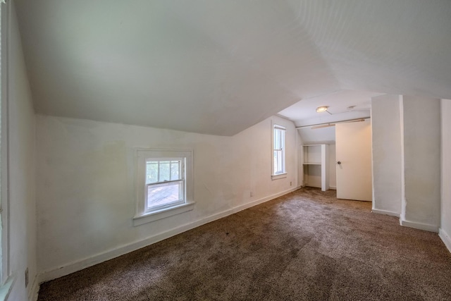 bonus room featuring vaulted ceiling, plenty of natural light, and carpet