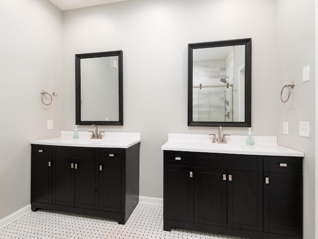 bathroom with vanity and an enclosed shower