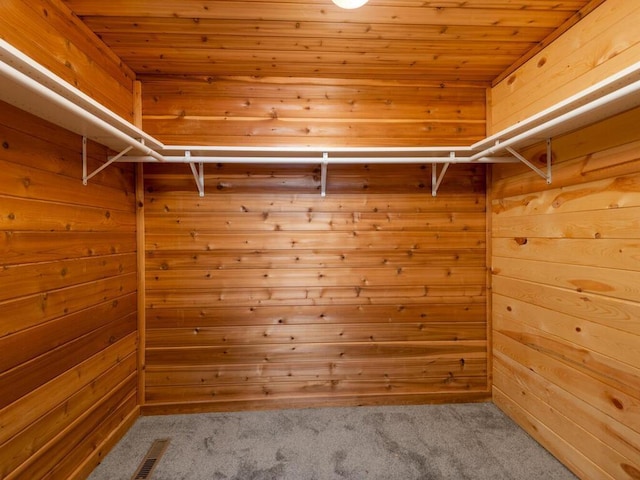 spacious closet featuring light colored carpet