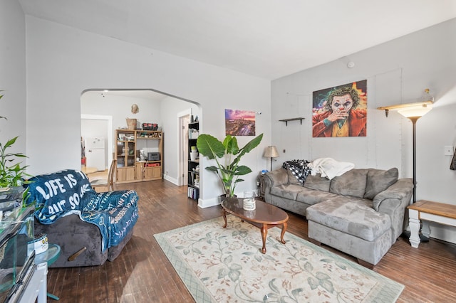 living room featuring dark hardwood / wood-style flooring