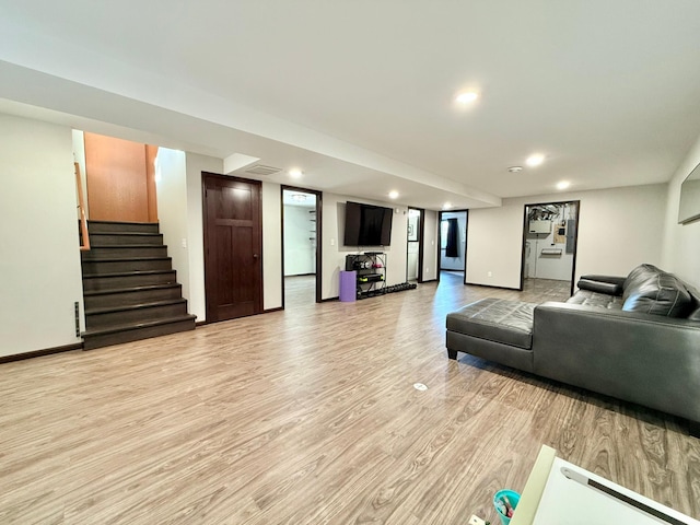 living room featuring light wood-type flooring