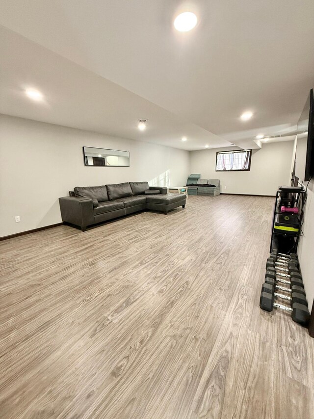 living room featuring light wood-type flooring