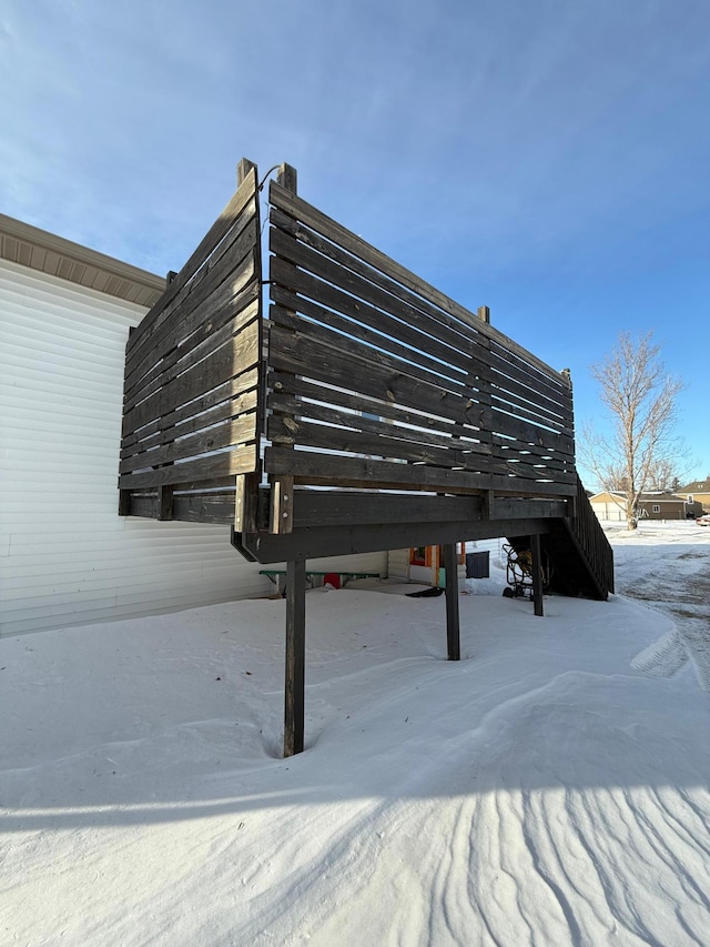 view of snow covered building