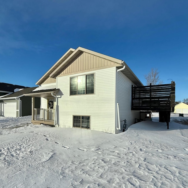 view of snow covered property