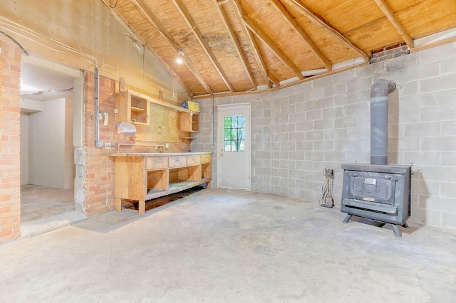 interior space with a wood stove