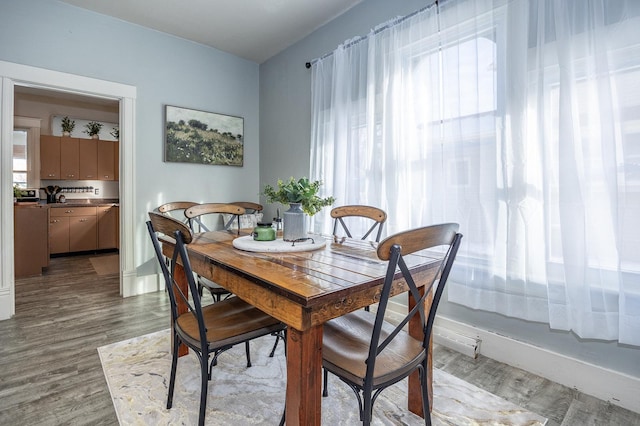 dining space with light hardwood / wood-style flooring